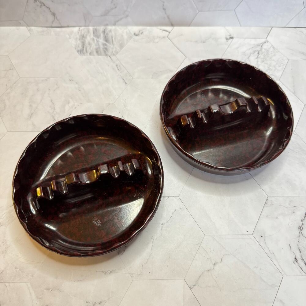 Vintage Ashtrays Set of 2 GES-LINE Melamine Made in USA Marbled Black #331 EUC